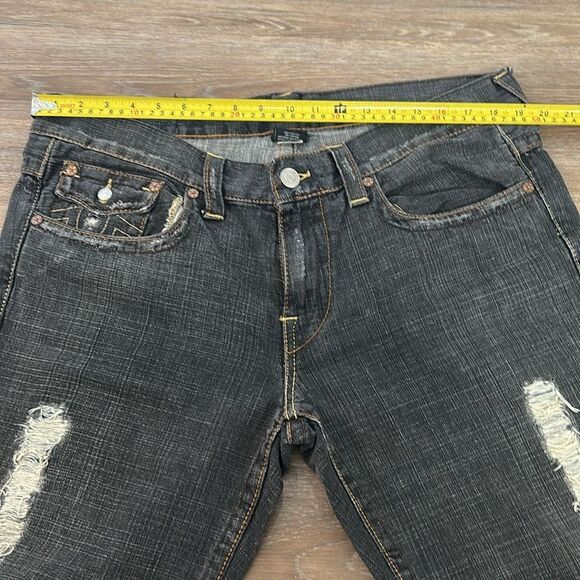 True Religion Men's Black Joey Distressed Straight Jeans Sz 36 - Picture 9 of 11